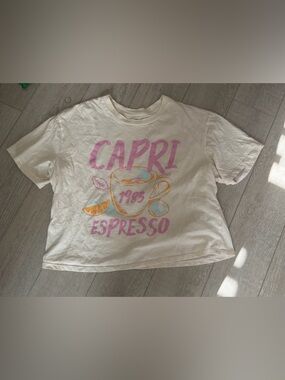 Rebellious One Cream Capri Espresso Crop Top with Pink & Orange Print